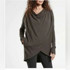 Athleta Walnut Brown Long Sleeve Athleisure Purana Wrap Hooded Sweatshirt In a M